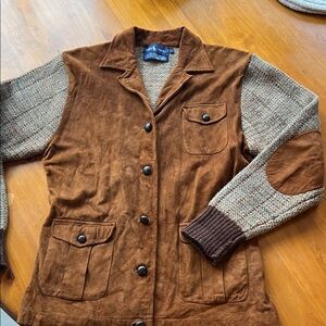 Vintage  Ralph Lauren Blue Label Brown Cardigan with Knit Sleeves